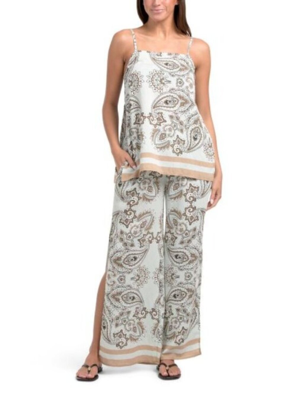 DOTTI 2pc Bandana Printed Tank And Wide Leg Pants Cover-up Set